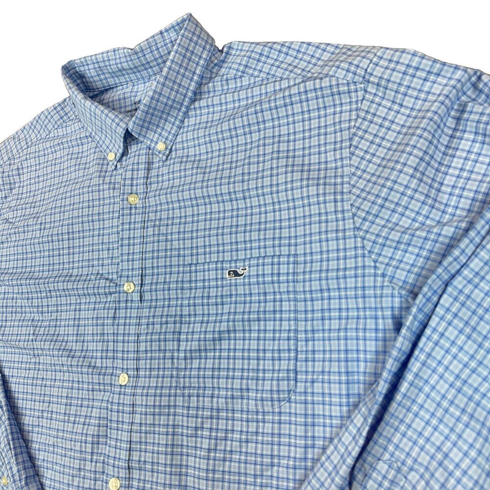 Vineyard Vines On-The-Go OTG Performance Button Down Shirt Mens 2XL Blue Plaid
